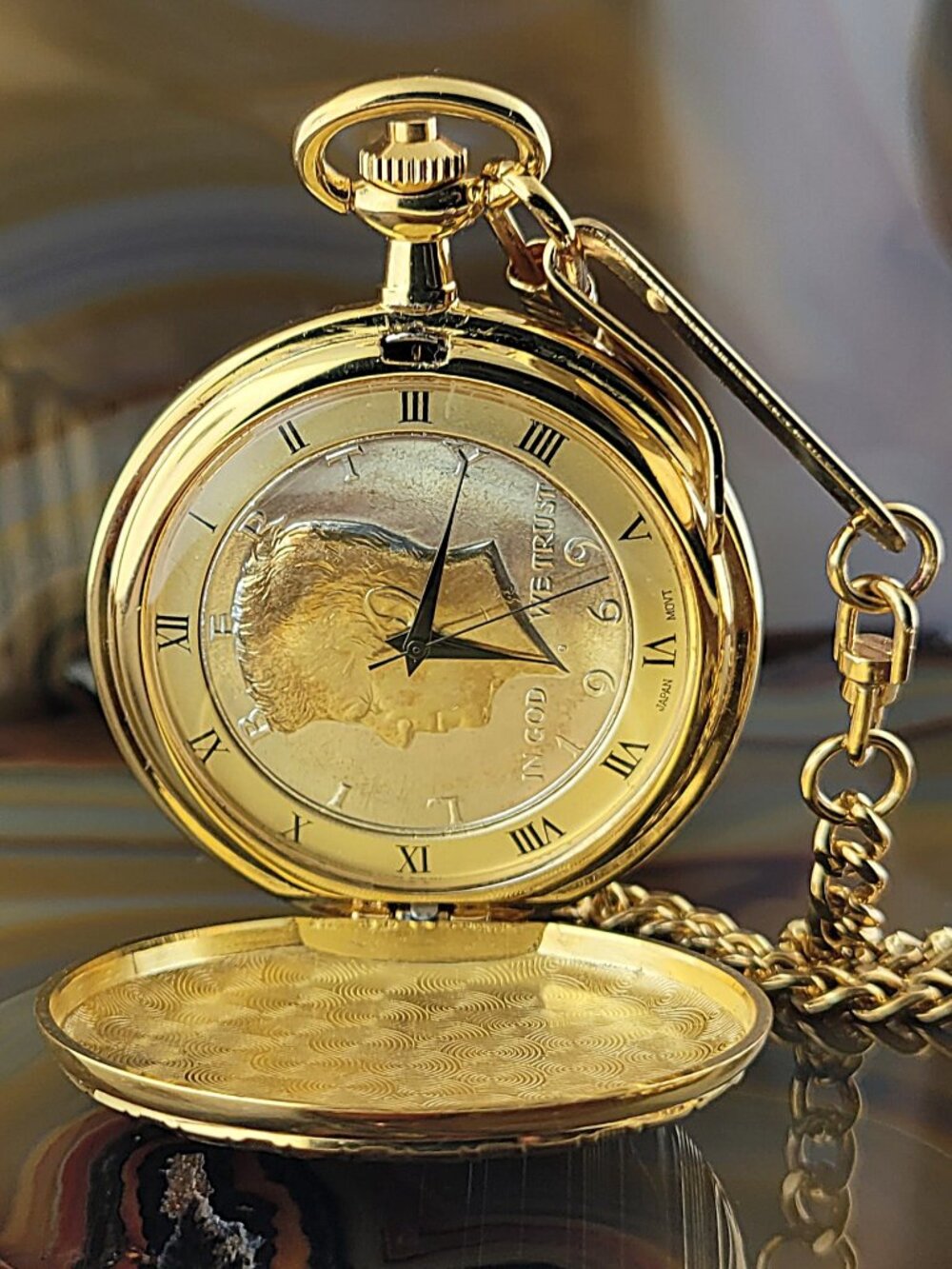 1969 Silver & Gold Kennedy Half Dollar Pocket Watch 2039 Miyota Japan Movement